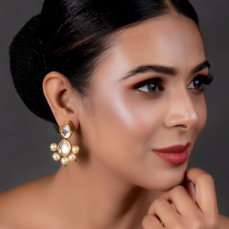 Double Teardrop Mirror & Pearl Cluster Earrings Pair